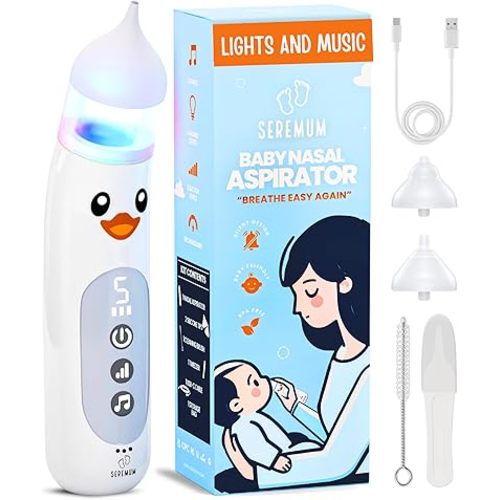 Baby Nasal Aspirator for Newborns & Infants | Electric Nose Sucker | Hospital Grade Suction | 5 Suction Levels | USB-C Rechargeable | BPA-Free Silicone Tips | LED Light & Music | Easy To Clean