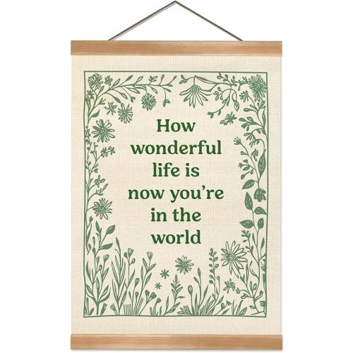 ZTGDA Boho Wall Art Poster – Abstract Watercolor Canvas Print, Linen Hanging Banner Wall Decor for Nursery Playroom Kids Room,Vintage Aesthetic Home & Office Decor (How wonderful-green)