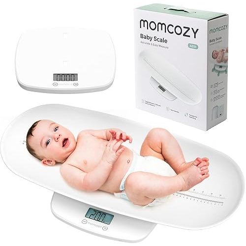 Momcozy Baby Scale, Multi-Function Scale for Body Weight and Height Measurement, Weighted Feeds, with Curved Removable Tray, for Newborns, Adult Scale & Pet Scale, 5 Units, Auto-Off,Digital LED Screen
