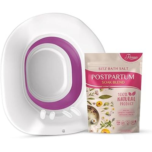 Fivona 2-in-1 Sitz Bath Soak Kit Over The Toilet Seat with Epsom Salt Blend with Essential Oils for Postpartum Care and Soothe Hemorrhoids - Ideal for Perineal Soaking and Fast Irritation Relief