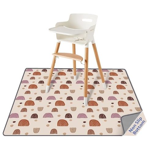 Blissful Diary Baby Splat Mat for Under High Chair, 51 x 51 Inch Boho Splash, Waterproof and Washable Spill Mat, Anti-Slip Floor Protector - Boho Rainbow