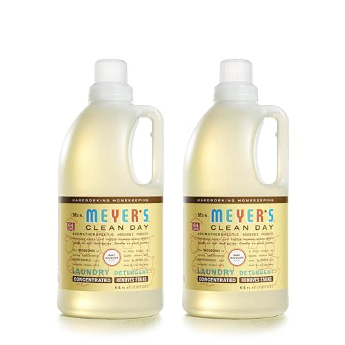 MRS. MEYER'S Clean Day Baby Laundry Detergent Liquid, Infused with Essential Oils, Baby Blossom, 64oz - Pack of 2 (128 Loads)