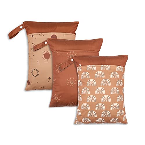 3 Pack Wet Dry Bags for Baby Diapers&Breast Pump Parts, Waterproof Reusable Wet Bag with Two Zippered Pockets & Handle, Beach Pool Gym Bag Stroller Yoga Toiletries Daycare Organizer, 11.8" x 15.7"