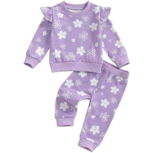 BeQeuewll Baby Girl Valentines Outfit Long Sleeve Heart Print Sweatshirt Jogger Pants 2Pcs Baby Girls Valentine Clothes