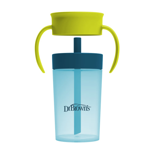 Dr. Brown's Milestones Straw-to-360 Convertible Toddler Cup Set, Blue/Green, 10 oz, 9m+, 1 Pack
