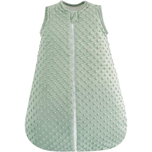 david's kids Fleece Baby Sleep Sack 6-12 Months, 2.5 Tog Minky Warm Winter Baby Wearable Blanket with Plush Dots and 2-Way Zipper, Cotton Inner Lining Sleeping Bags for Girls, Medium Size, Cloudy Pink