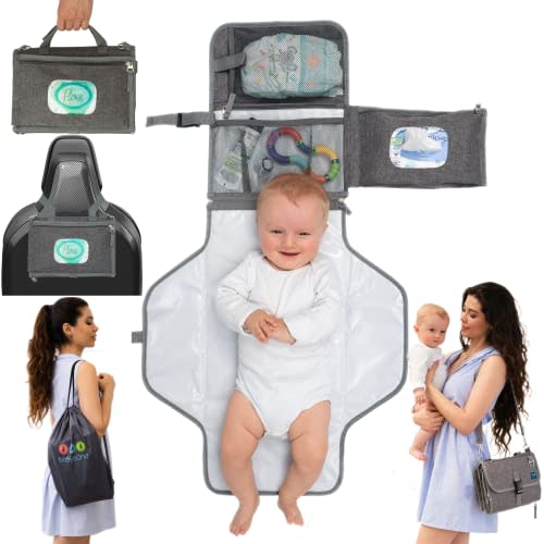 Portable Baby Changing Pad with Waterproof Mat - Foldable Diaper Clutch Kit and Organizer for Travel or Changing Table