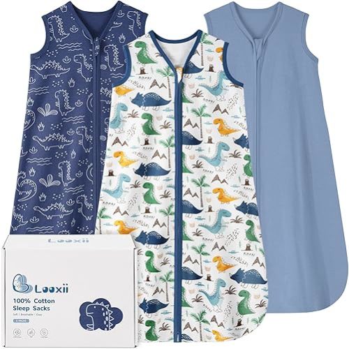 Looxii Baby Sleep Sack 0.5 TOG, 100% Cotton 3 Pack Wearable Blanket Baby Sleep Bag for Newborn Infant, 2-Way Zipper Lightweight Toddler Sleeping Sack 6-12 Months