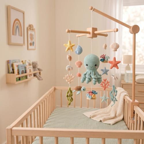 Crochet Ocean Baby Mobile, Octopus Crib Mobile, Sea Nursery Decor, Handmade Nautical Baby Mobile, Under The Sea Nursery, Baby Shower Gift