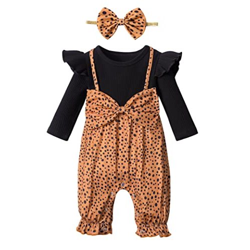 Queenstyle Newborn Baby Girl Clothes Romper Long Sleeve Ruffle Jumpsuit Cute Infant Girl Fall Winter Outfits with Headband
