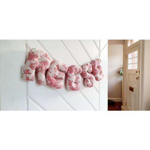Personalised name banner, red toile de joie. Baby wall hanging. Baby shower gift. Baby name garland. Nursery wall hanging. French decor.