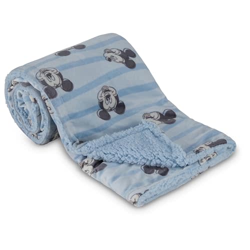 Disney Character Fuzzy Double Sided Mink and Sherpa Baby Blanket, Ultra-Soft and Plush Mink Sherpa Newborn Throw for Infants, Measures 30x40 (Mickey, Minnie, Pooh, Dumbo)