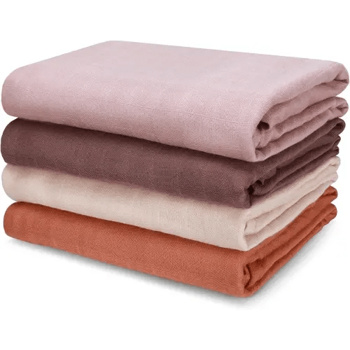 Muslin Swaddle Blankets, Large Receiving Blankets for Boys and Girls, 4-Pack Soft and Breathable Swaddle Wrap for Newborn, 47 x 47 inches (Beige Brown Series)