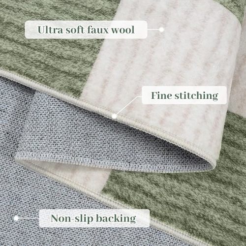 LIVEBOX Machine Washable Area Rug 6x9 Checkered, Non Slip Soft Large Bedroom Living Room Rug Farmhouse Neutral Classic Geometric Pattern Boys Rug, Indoor Carpet for Den Dorm Playroom(Sage Green,6'x9')