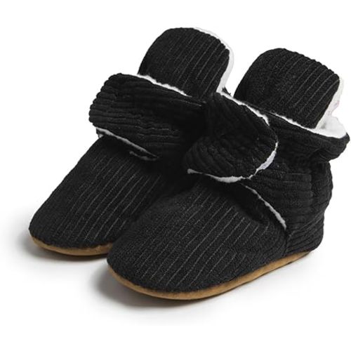 HsdsBebe Unisex Newborn Baby Cotton Booties Non-Slip Sole for Toddler Boys Girls Infant Winter Warm Fleece Cozy Socks Shoes