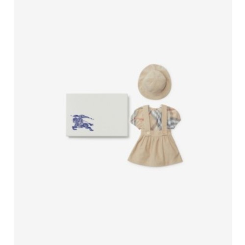 Cotton Three-piece Baby Gift Set in Pale stone - Children | Burberry® Official
