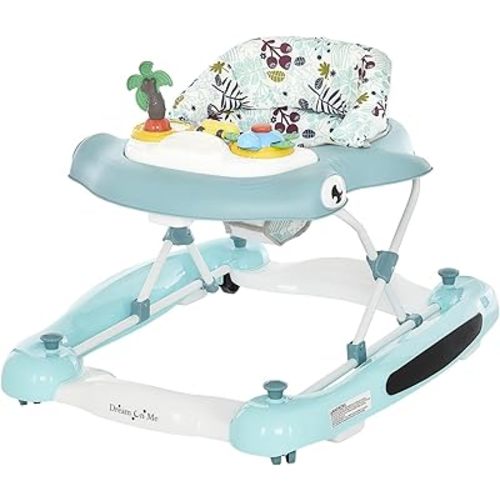 Dream on Me 2-in-1 Aloha Fun Baby Walker in Blue, Easily Convertible Baby Walker, Adjustable Three Position Height Settings, Easy to Fold and Store