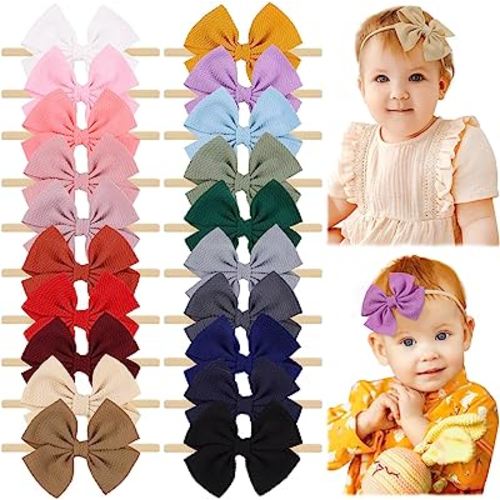 jollybows 20pcs Baby Girls Hair Bows Headband Nylon Hair Band Elastic Hair Accessories for Kids Infants Toddlers