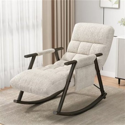 Rocking Chair Nursery - Modern Teddy Gliding Rocker Chair Lounge Chair with Adjustable High Back and Footrest, Glider Recliner Nursery Chair for Living Room Bedroom Office, White