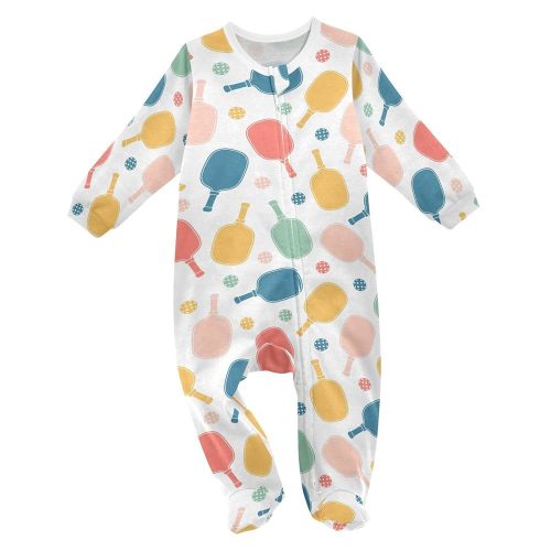 Dussdil Pink Orange Pickleball Balls Baby One-Piece Footies Newborn Rompers Pajamas Footed Pjs for Sleep Play Boys Girls