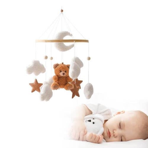 Baby Crib Mobile Wooden Wind Chime Bed Bell,Neutral Baby Crib Mobile,Baby Mobile for Crib,Handmade Baby Mobile,Bee Baby Ceiling Mobile Baby Nursery Decoration (Brown Bear)