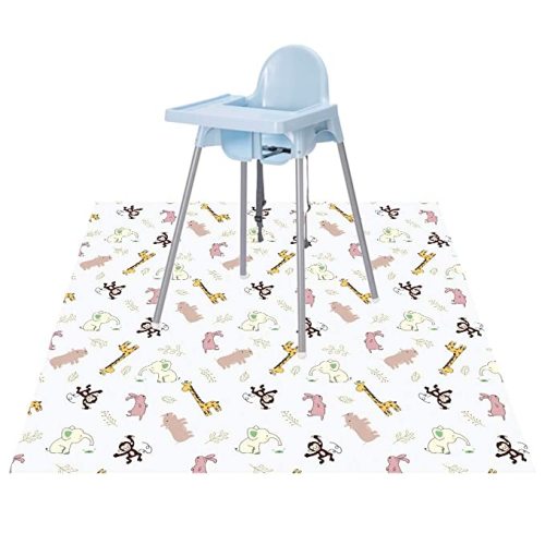 Baby Splat Floor Mat for Under High Chair/Arts/Crafts by CLCROBD, 51" Waterproof Anti-Slip Food Splash Spill Mess Mat, Washable Floor Protector Mat and Table Cloth - Jungle Animals