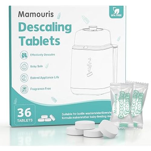 Mamouris Descaling Tablets 36 Count: for Momcozy Baby Brezza Grownsy Papablic Bottle Washers, Detergent Washing Tablets for All Brands Baby Bottle Washer Machine Warmer Sterilizers Formula Maker