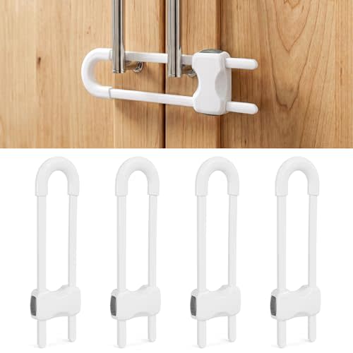 Baby Proofing Cabinets, SKYLA HOMES Sliding Cabinet Locks for kids, Adjustable U-Shaped Child Safety Cabinet Lock for Handles & Knobs, Tool-free Child Proof Latches Lock for Kitchen Bathroom (4 Pack)