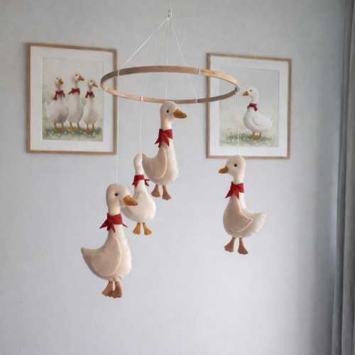Goose baby nursery mobile - Baby mobile goose- Baby mobile neutral - Goose baby shower -Baby crib - felt gosse