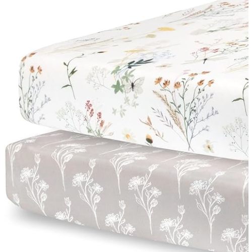 Pobibaby - 2 Pack Premium Fitted Baby Girl Crib Sheets for Standard Mattress - Ultra-Soft Jersey Knit, Safe and Snug, and Stylish Floral Crib Sheet (Wildflower)