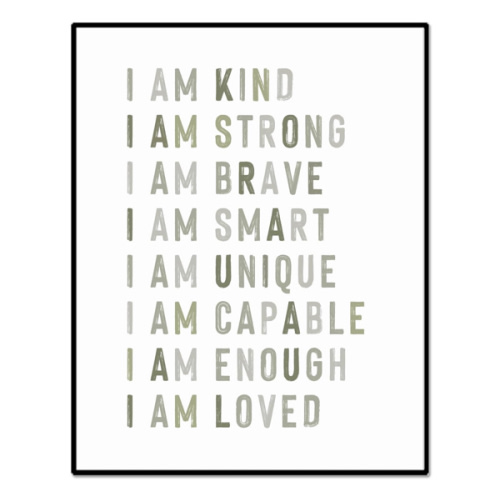 Positive Affirmations, Classroom Wall Art, Green Nursery Wall Decor Neutral, Educational Posters, Kids Room Decor, Inspirational Quotes, Playroom Decor, Boys Room Decor (11X14 INCH + Framed)