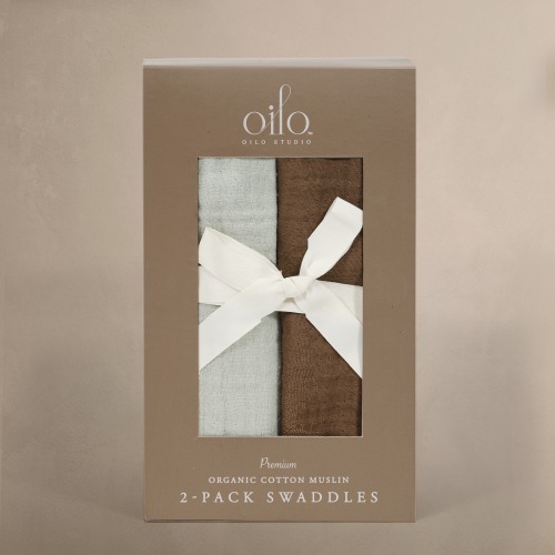 'Bark' Brown & 'Sea Moss' Sage Green - Premium Muslin Swaddle Blanket Set