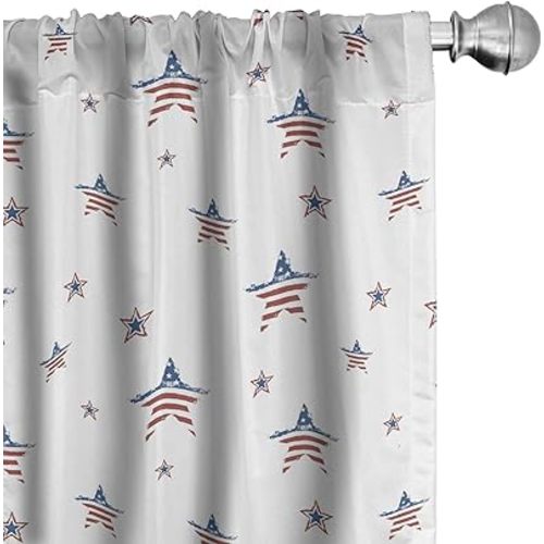 Ambesonne 4th of July Window Curtains, American Flag Old Glory Design with Stars and Stripes Pattern Patriotic Image, Lightweight Decor 2-Panel Set with Rod Pocket, Pair of - 28" x 95", Red Blue