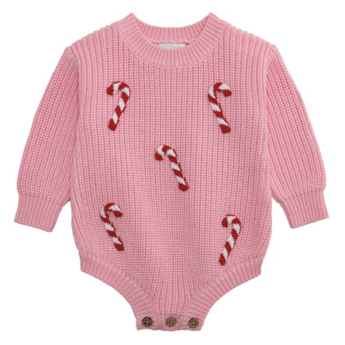 Candy Cane Sweater Bubble | 0–3M Baby Holiday Knitwear | Mud Pie