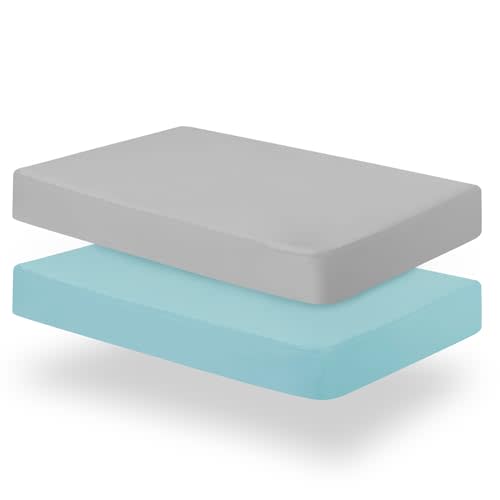 Biloban Crib Sheets Fitted, 2 Pack Crib Sheet Fits for Standard Crib Mattress, Neutral Toddler Bed Sheets for Baby Boys and Girl, Grey & Aqua, 52”X 28”