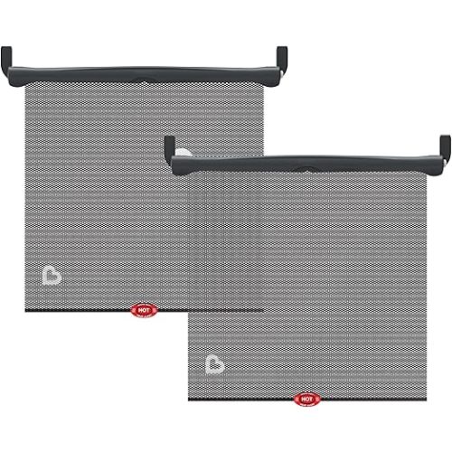 Munchkin Brica Sun Safety Car Window Shade with Heat Alert, Helps Block UVA/UVB Rays, 2 Pack, Black