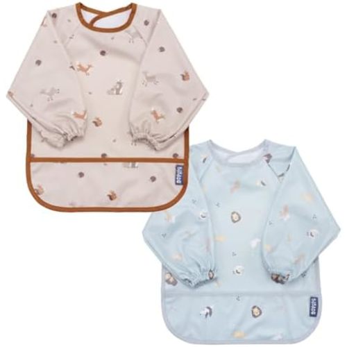BIBaDO Mess Proof Baby Bib, 2 Pack Long Sleeve Bib, 6 month - 3 Years, Waterproof Bibs for Toddlers, Machine Washable