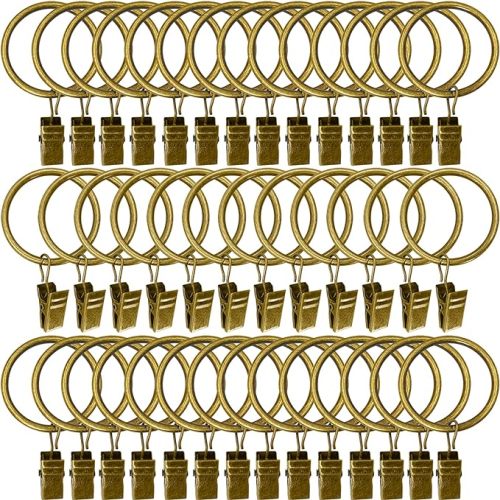 40 Pack Metal Curtain Rings with Clips, Drapery Clips Hooks, Decorative Curtain Rod Clips 1.5 in Interior Diameter, Antique Bronze