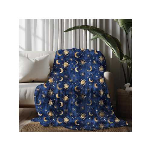 Moon and Stars Blue Velveteen Microfiber Minky Blanket Lightweight Throw Cozy Celestial Accent Blanket Wife Gift for Her Roommate Gift