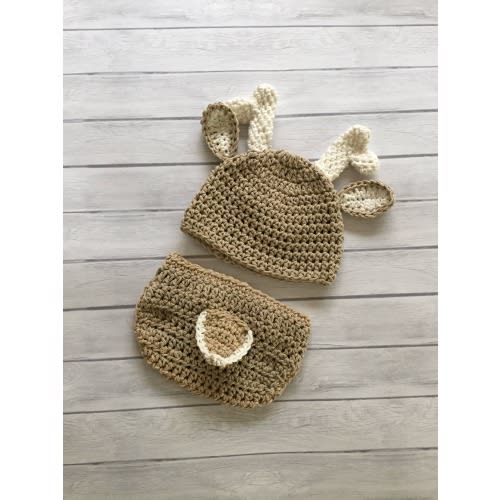 Crochet baby deer hat and diaper cover, newborn photo prop, woodland nursery or baby shower