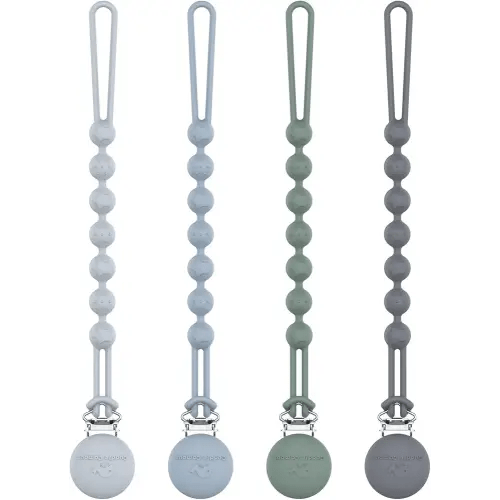 Cuddle Campus Silicone Pacifier Clip Holder with One Piece Design,Soft Flexible Binky Clips with Texture for Baby Boy and Girl Pack of 4