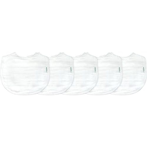 green sprouts Muslin Bibs Made from Organic Cotton| 4 Absorbent Layers Protect from sniffles, Drips, & drools | 100% Organic Cotton Muslin, Adjustable snap Closure, Machine Washable,5 Count
