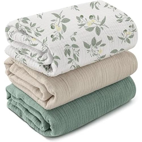 GLLQUEN BABY Muslin Swaddle Blankets,3-Pack Receiving Blanket for Newborn Boys and Girls,Baby Swaddle Blanket Unisex,Osmanthus Fragrance,Baby Essentials, Registry & Gift, 40 x 38 inches