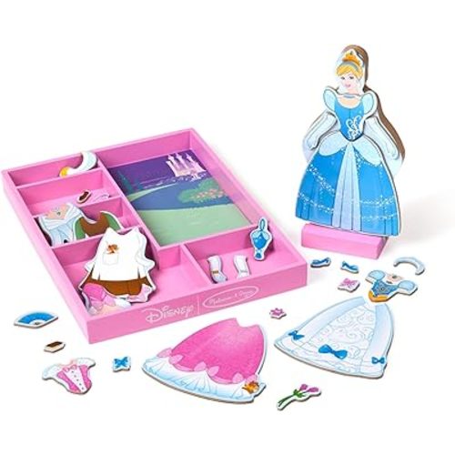 Melissa & Doug Disney Cinderella Magnetic Dress-Up Wooden Pretend Play Set (30+ pcs) - Toys, Princess Dress Up Doll For Preschoolers And Kids Ages 3+