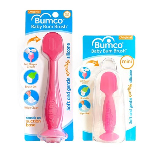 Bumco Diaper Cream Spatula + Mini Baby Bum Brush for Baby Butt Cream with Travel Case - Diaper Cream Applicator Set, Butt Spatula Baby Necessities, Diaper Cream Brush, Pink - Pink + Pink