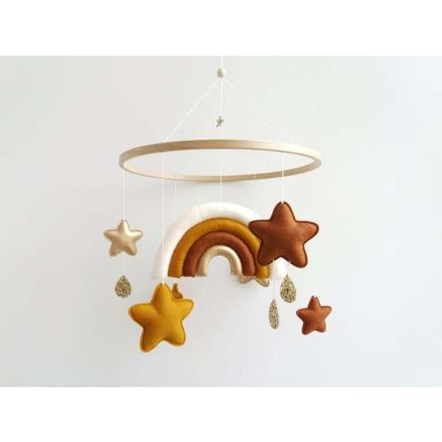 Rainbow Baby Mobile Nursery With Terracotta Stars Felt Mobile - Etsy