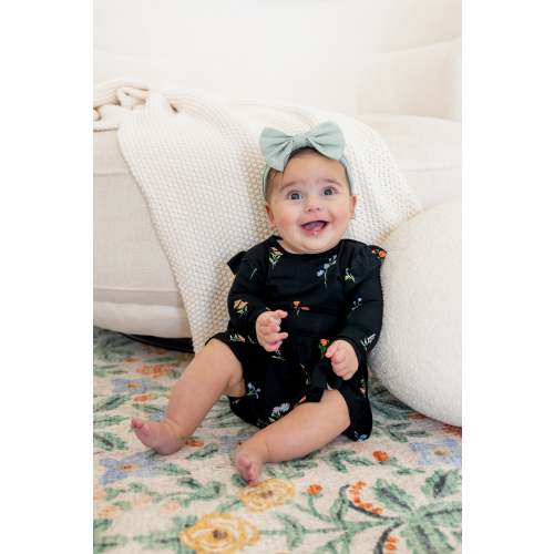 Long Sleeve Twirl Bodysuit Dress in Midnight Wildflower