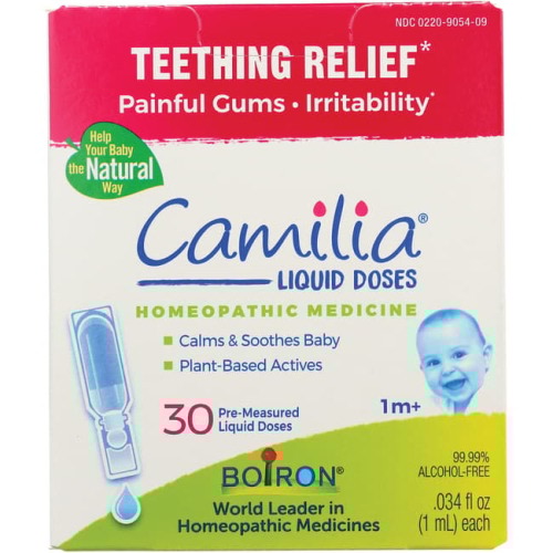 Boiron Camilia Teething Drops for Daytime and Nighttime Relief of Painful or Swollen Gums and Irritability in Babies, 30 Single Liquid Doses