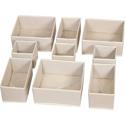 DIOMMELL 9 Pack Foldable Cloth Storage Box Closet Dresser Drawer Organizer Fabric Baskets Bins Containers Divider for Baby Clothes Underwear Bras Socks Lingerie Clothing,Beige 333