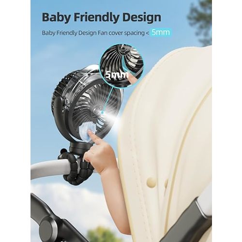 Misting Stroller Fan, 6000mAh Battery Operated Portable Fan with Light & 360° Pivoting, Personal Fans with Flexible Tripod for Baby, Office, Travel,Treadmill,Outdoors